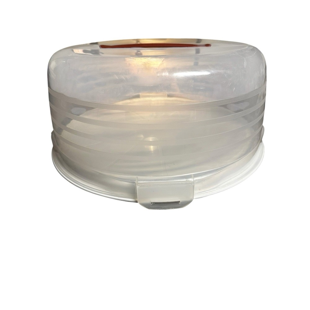 Curver XL Round Cake Box Container with Lid and Handle White Clear 10in